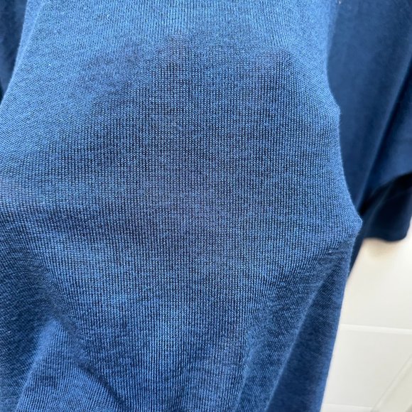 Faux Leather Shoulder Blue Baggy Long Sleeve T-Shirt - Picture 5 of 5